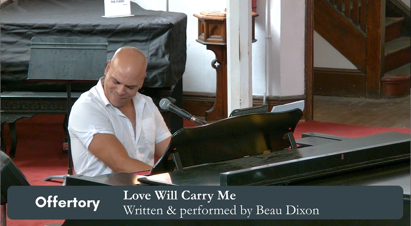 Picture of Beau Dixon playing piano in the Sanctuary