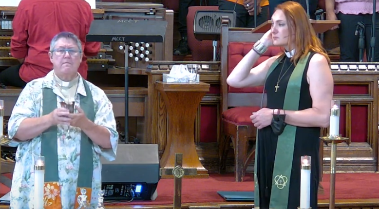 Picture of Rev. June and Deana in the Sanctuary