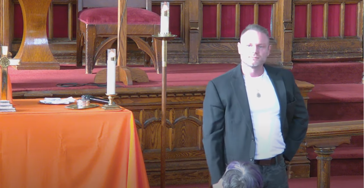 Picture of Michael Bradet-Cassabon speaking at the Sanctuary!