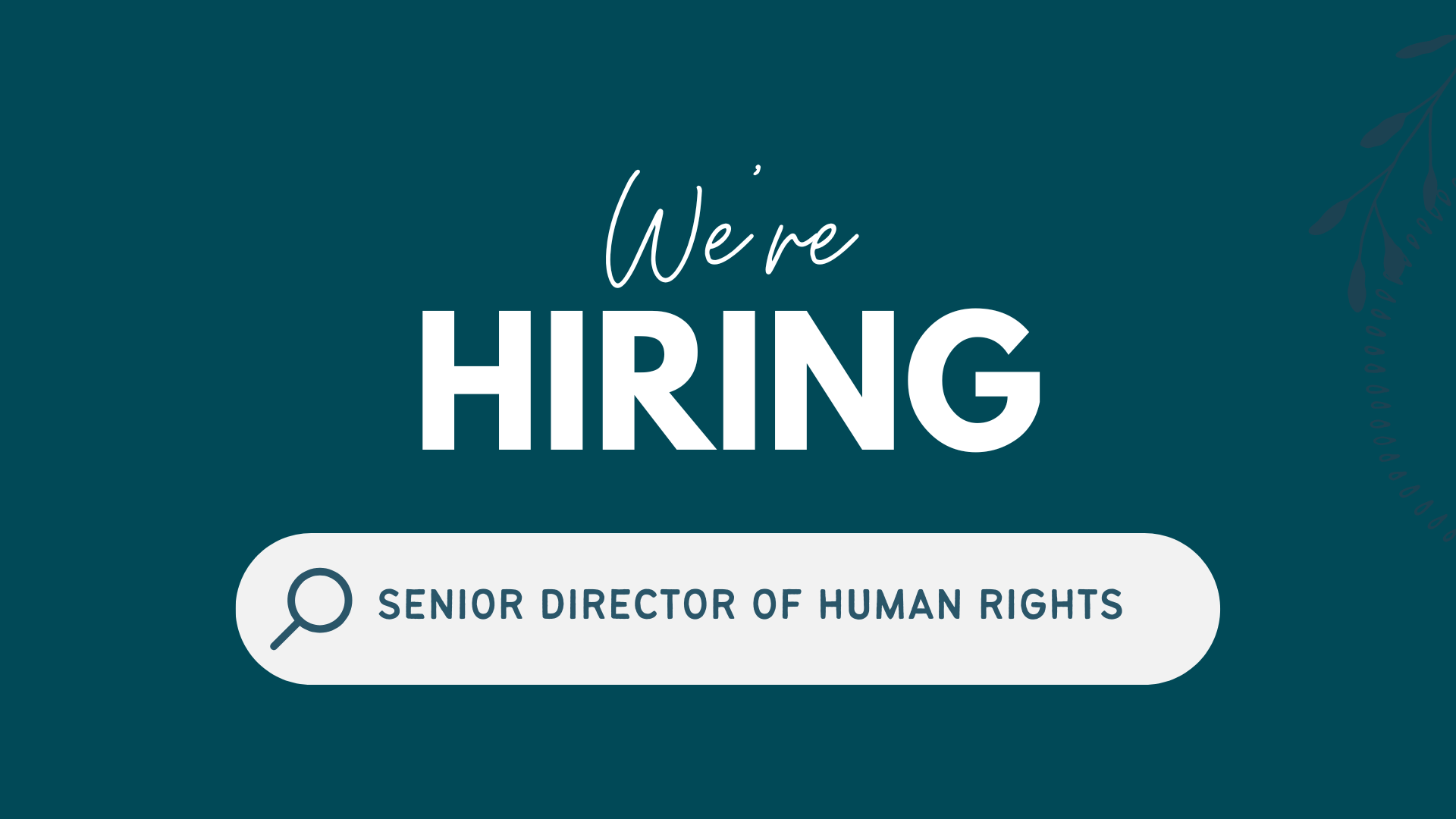 Text saying we're hiring senior director of human rights.