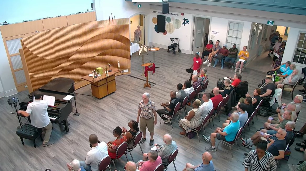 Ariel shot of MCC Toronto's Sunday Service in the social hall