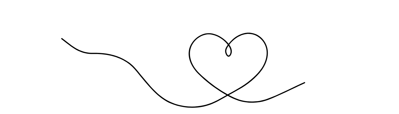A minimalist black continuous line on a white background, sweeping across the page and looping into a heart shape on the right before continuing outward.